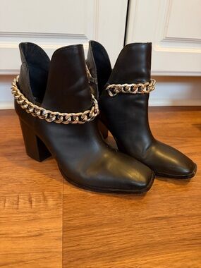 Steve Madden Black Ankle Booties with silver Chain Accent